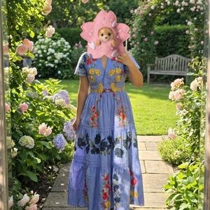 Anthropologie The Somerset Maxi Dress Tiered Smocked Pockets Violet Combo